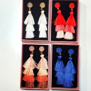 Lot 4 Long Red Tiered Tassel Earrings Ombre Blue Coral Red White Brown Crystal